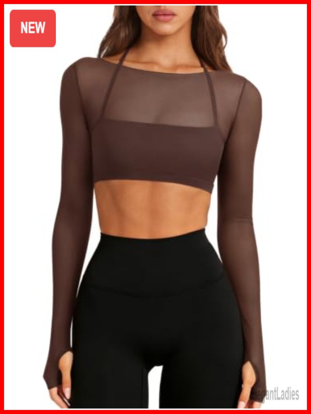 Mesh Long Sleeve Workout Top Double Lined Padded Crop Gym Shirt